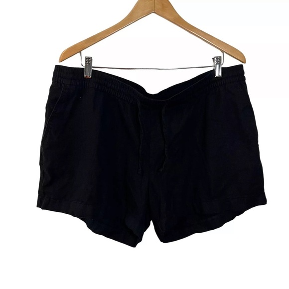 Old Navy Black Linen Blend Shorts XL Elastic Waistband Drawstring Loose Fit Pant - Picture 1 of 5